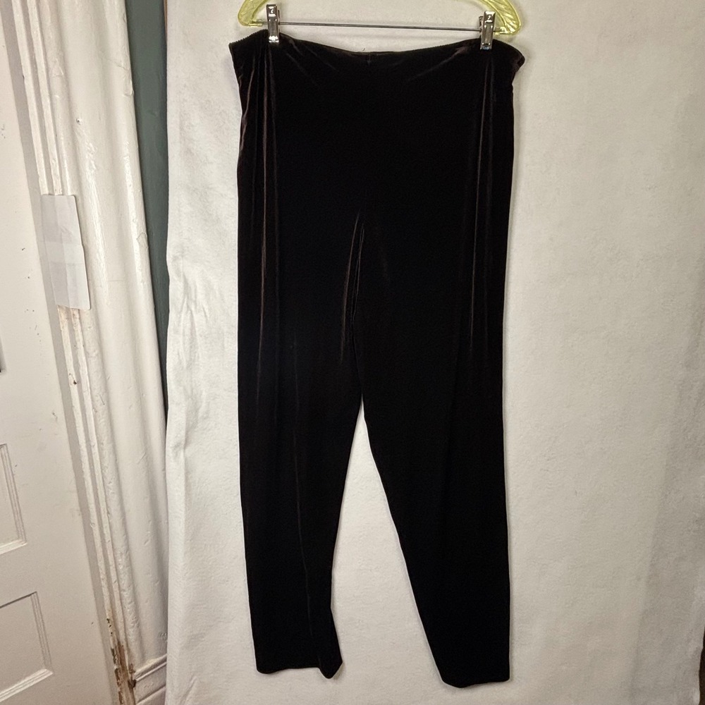 Chocolate Brown vintage Velvet Straight Leg Pants Elastic Waist Large